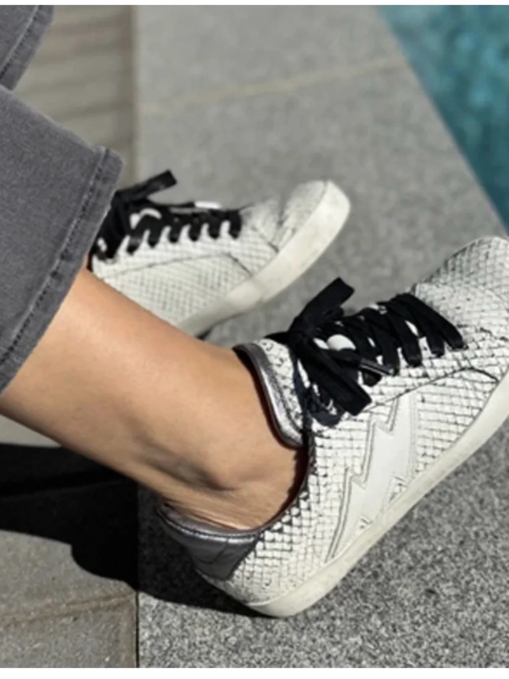 Zadig & Voltaire White Snake-Texture Sneakers with Black Laces size 40